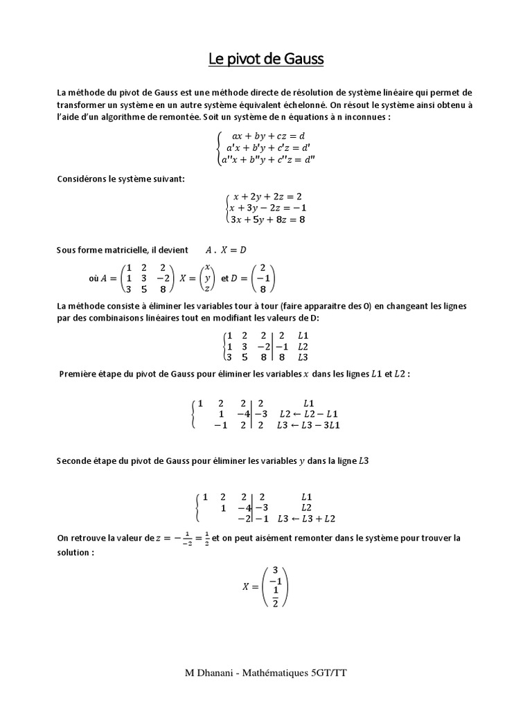Méthode du pivot de Gauss expliquée | PDF | Algorithmes | Algorithmes ...