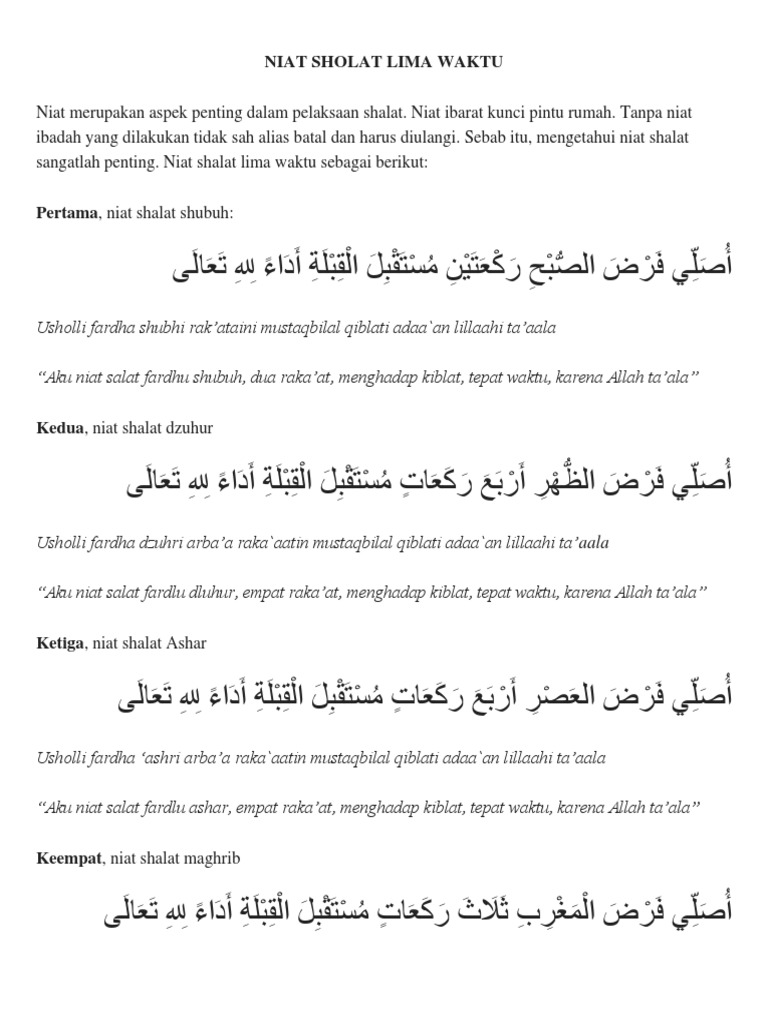 Niat Sholat Lima Waktu Pdf