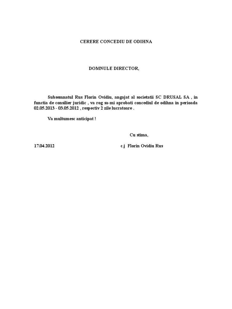 Cerere de Concediu 2 | PDF