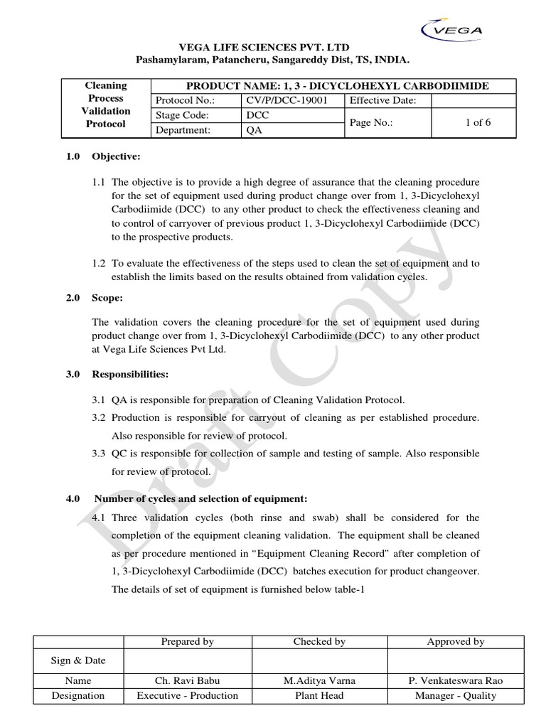 Cleaning Validation Protocol PDF Solution Verification And Validation