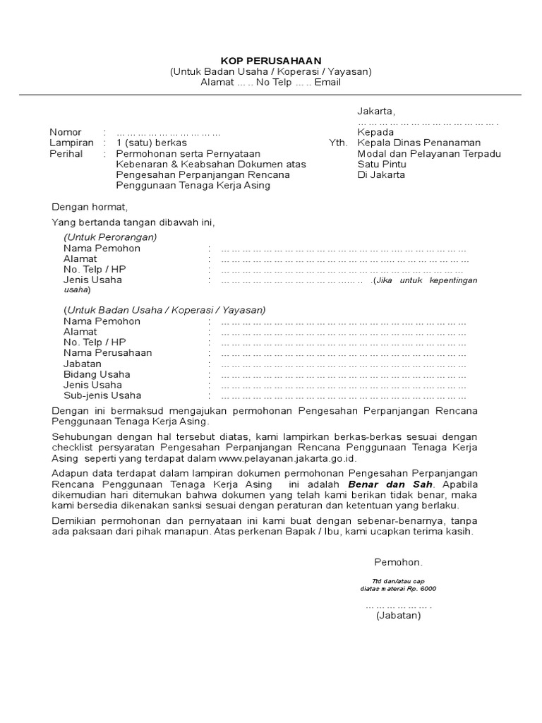 Permohonan Perpanjangan TKA Jakarta | PDF | Komputer