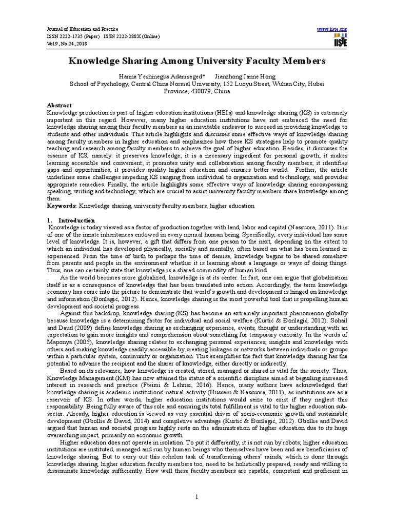 Knowledge Sharing in Higher Education | PDF | Internet Forum | Books