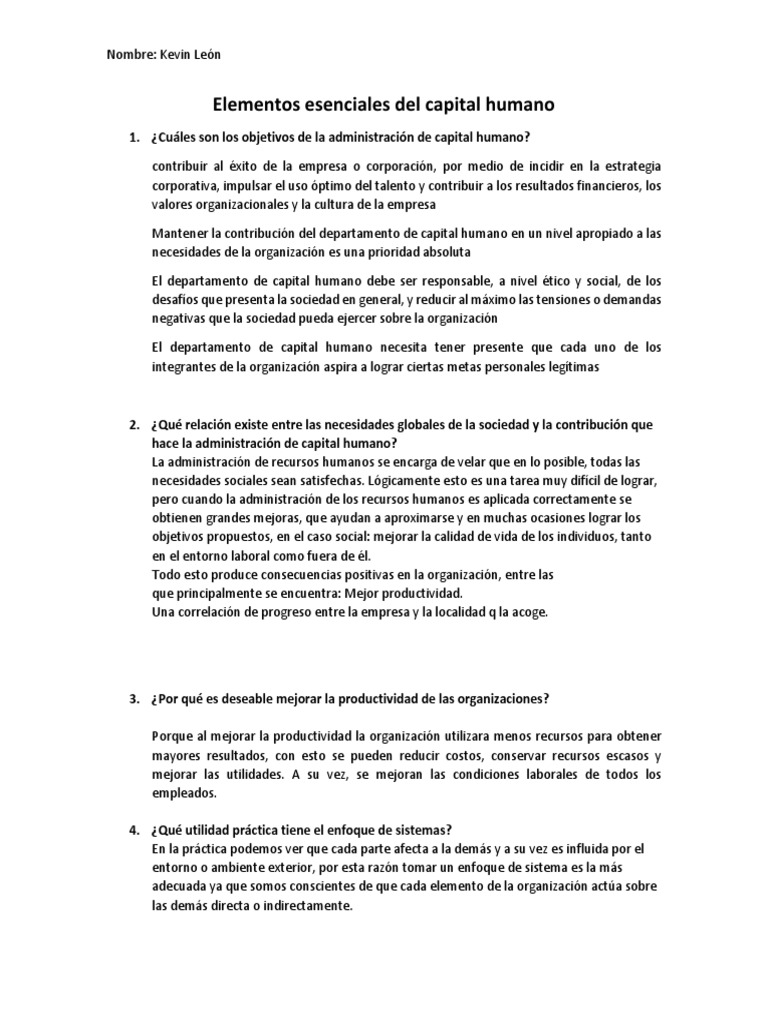 Elementos Esenciales Del Capital Humano | PDF | Gestión de recursos