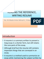 Reading The References, Writing Resume