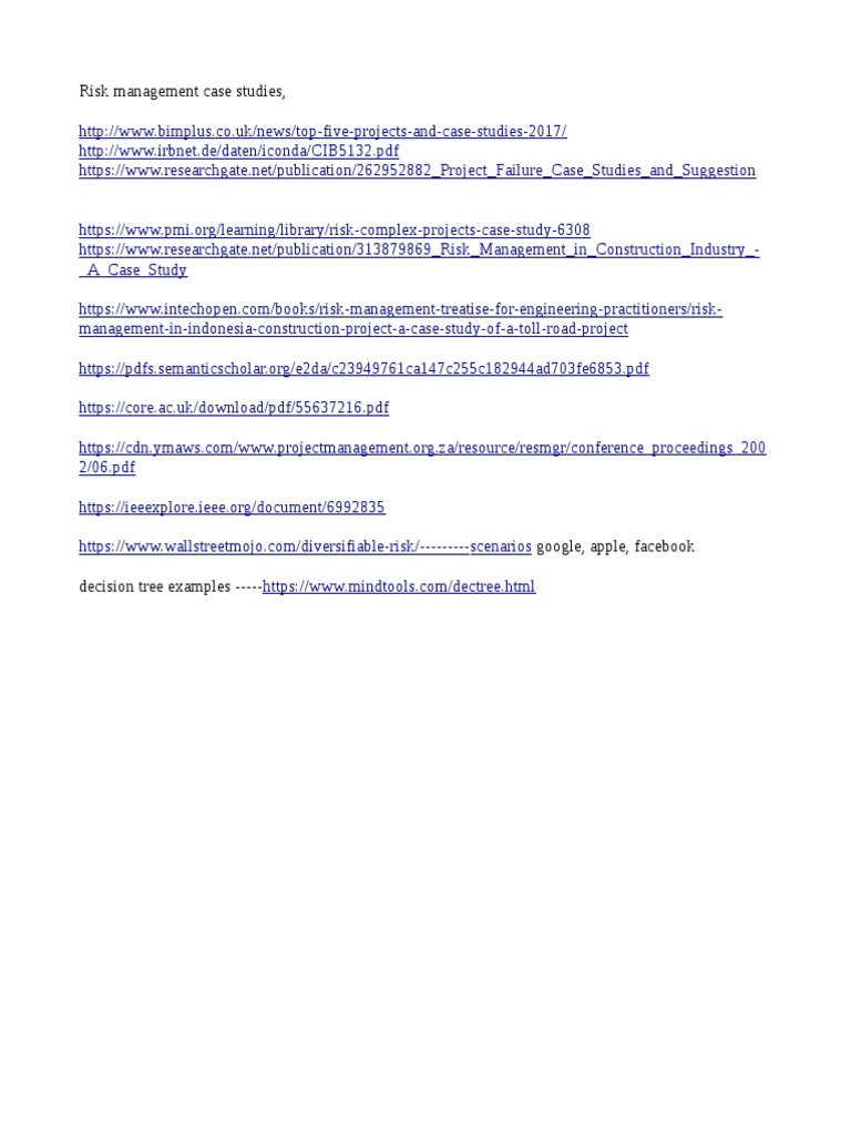 Risk Management Case Studies Overview | PDF