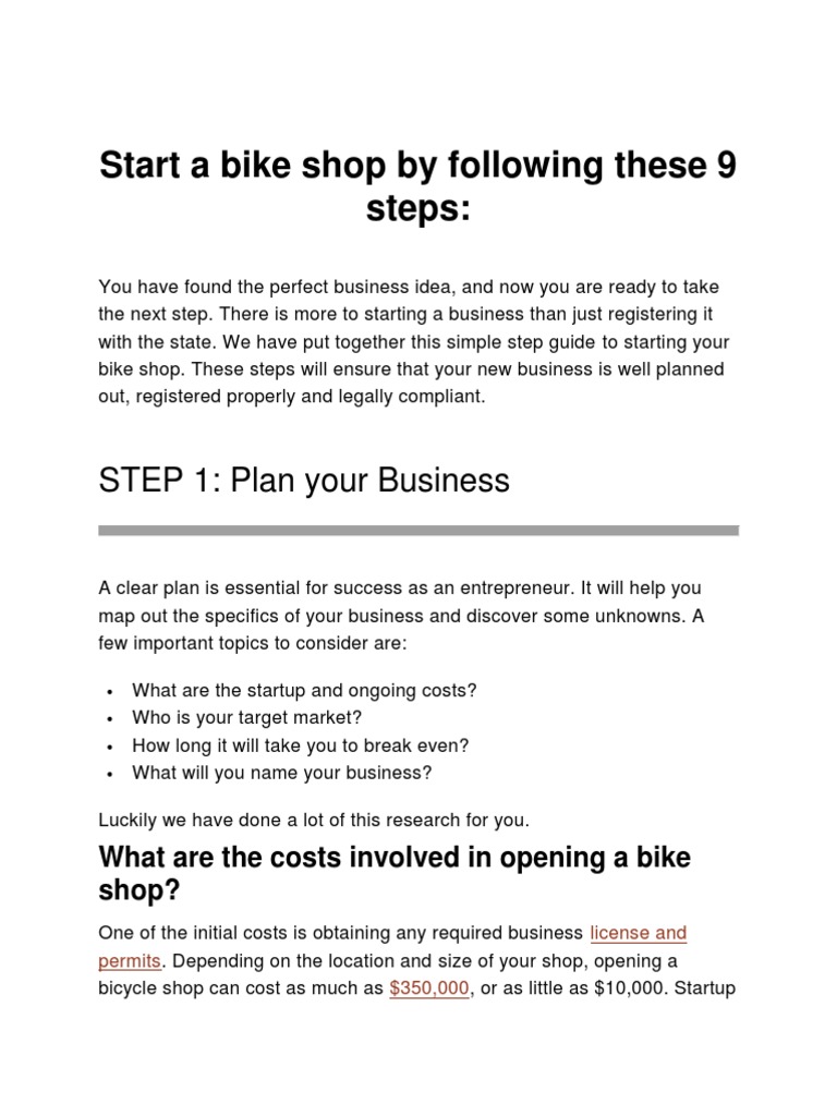 Start A Bike Shop by Following These 9 Steps PDF Retail Lease