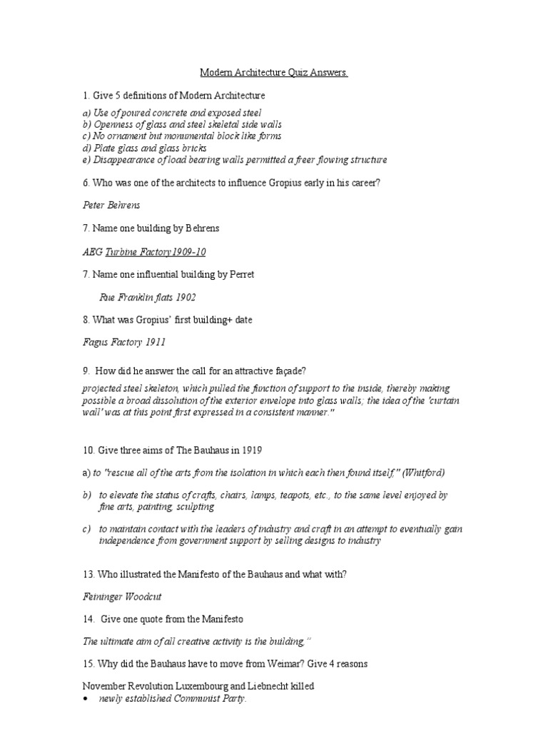 Modern Architecture Quiz Economic Sectors Architectural Elements