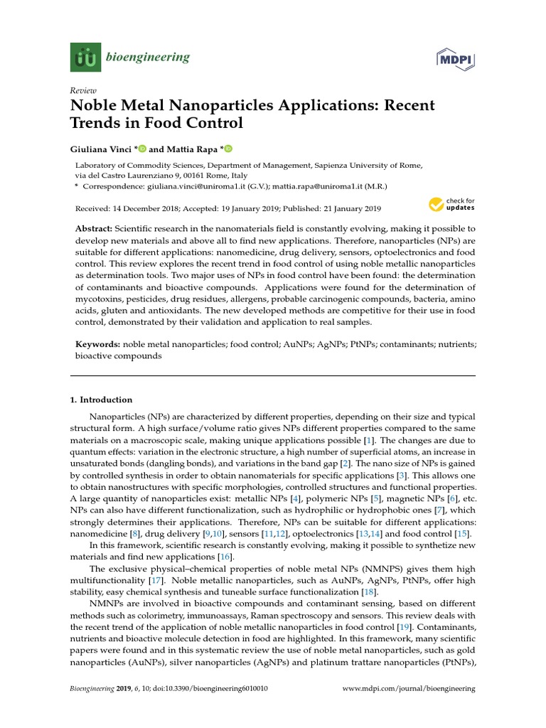 Review On Noble Metal Nanoparticles Applications: Recent Trends in Food ...