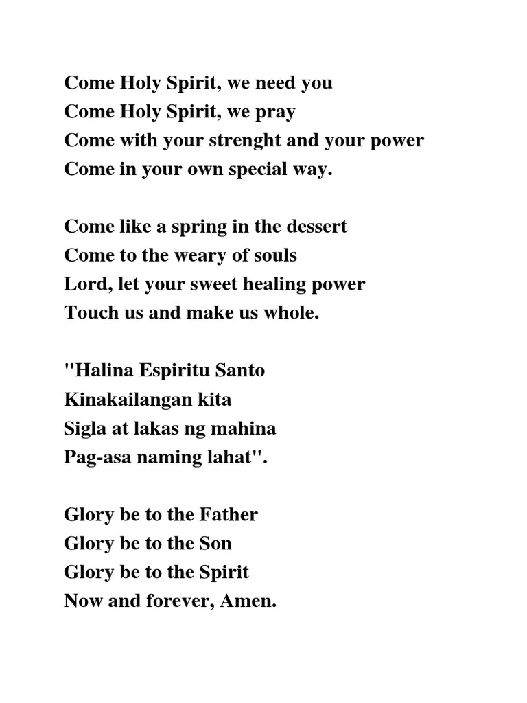 Come holy spirit lyrics pdf pdf