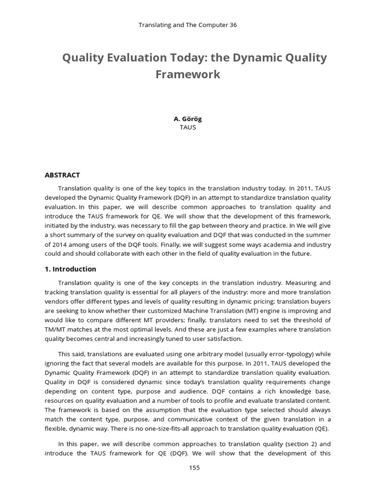 Dynamic Quality Framework for Translation | PDF | Translations | Evaluation