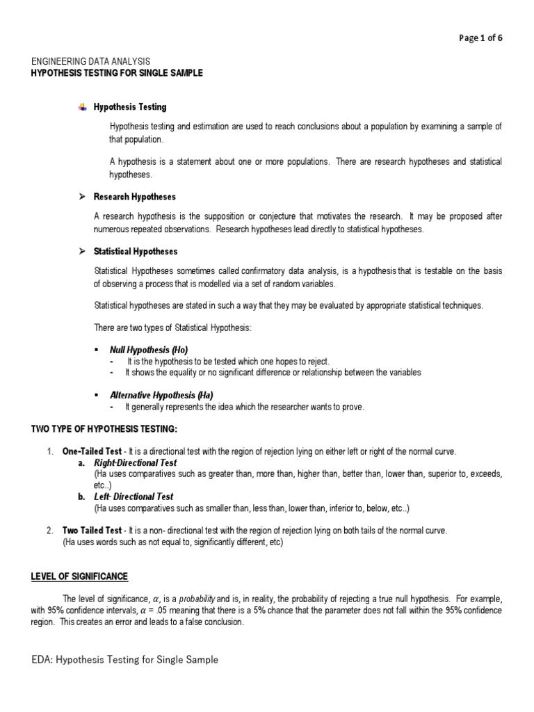 Hypothesis Testing for Single Samples | PDF | Type I And Type Ii Errors ...