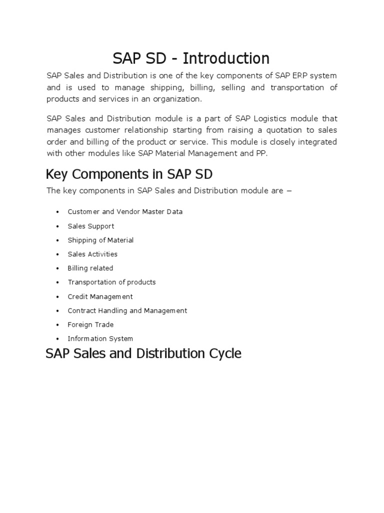 SAP SD Overview and Material Integration | PDF | Pricing | Sales