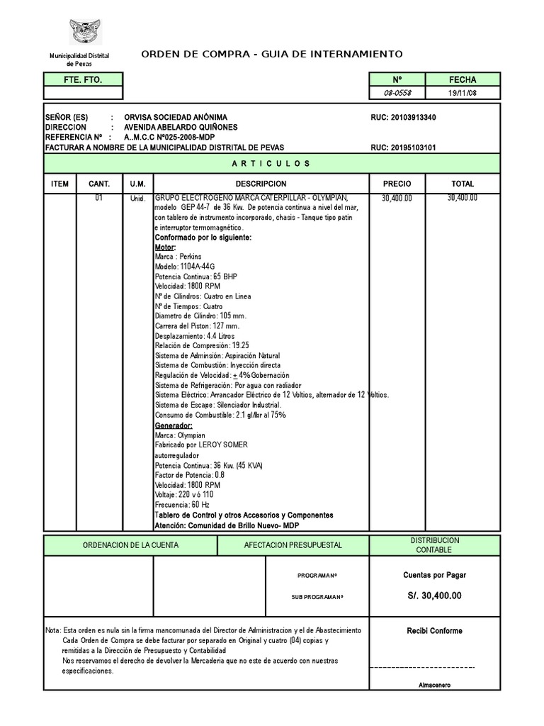 Mc-25-2008-Mdp-Contrato U Orden de Compra o de Servicio | PDF ...