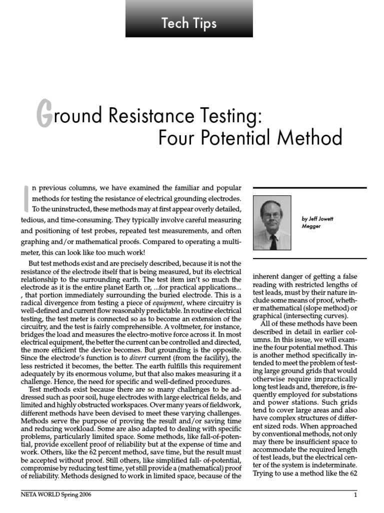 Ground Resistance Testing Four Potential Method PDF PDF Electrical