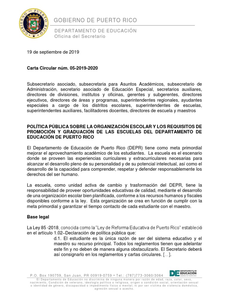 Carta Circular 05 2019 2020 Frimado Pdf Educación De La Primera