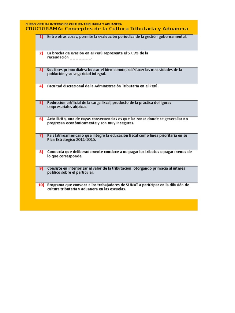 1 Tarea 1 Crucigrama Conceptos Ctya Evasion De Impuestos