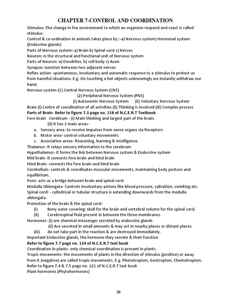 Control and Coordination in Organisms | PDF | Nervous System | Central ...