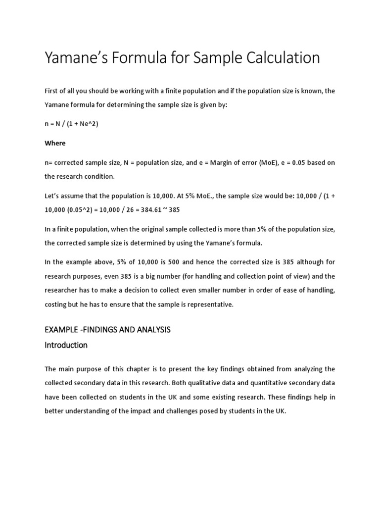 Yamanes Formula Sample Calculation