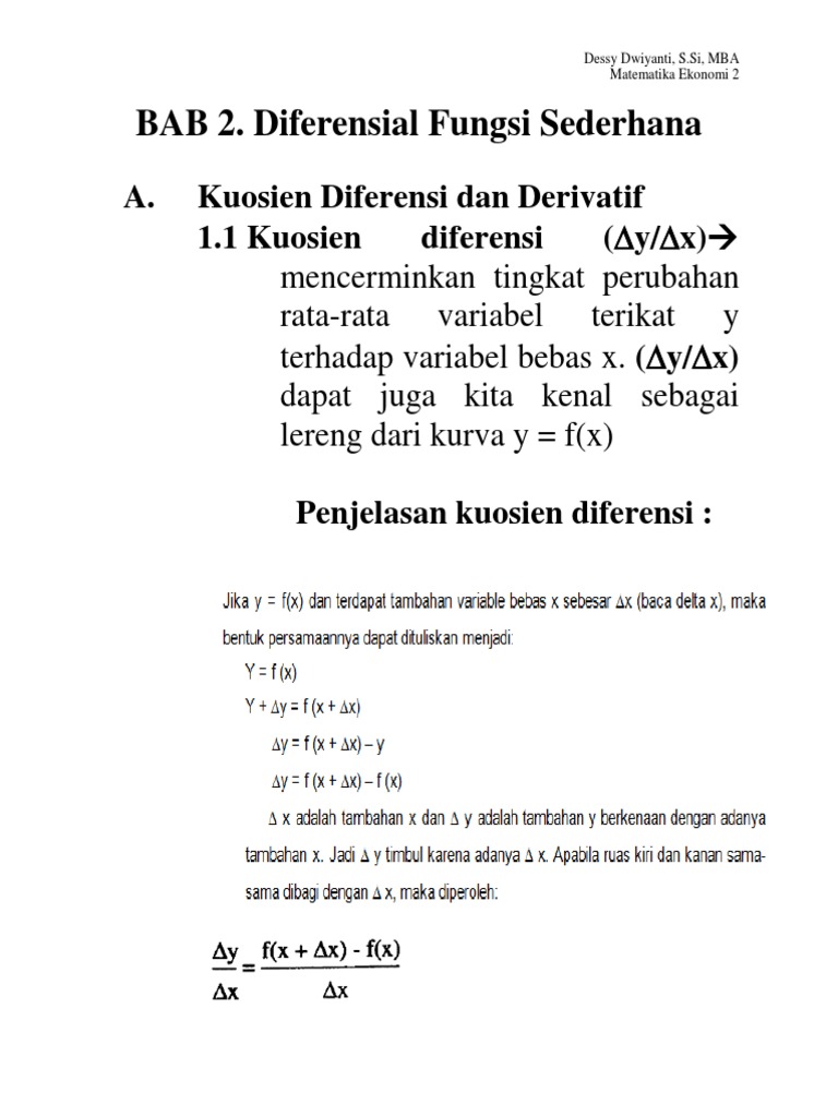 Bab 2 Diferensiasi Fungsi Sederhana Pdf