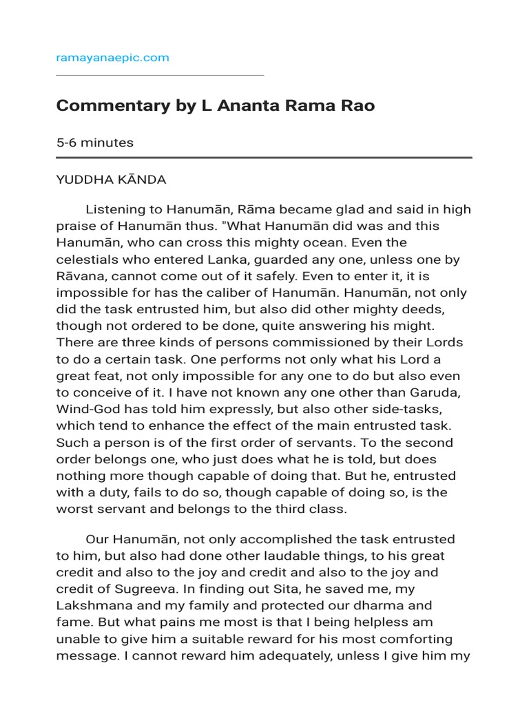 Commentary by L Ananta Rama Rao-5 | PDF | Rama | Ramayana