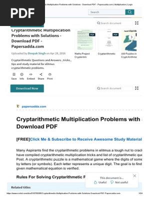 Cryptarithmetic Multiplication Problems With Solutions - Download 