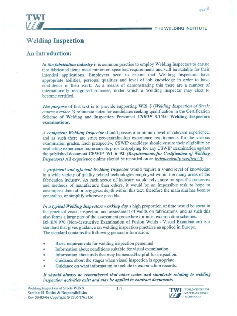 Section 01 Duties Responsibilities of A Welding Inspector PDF