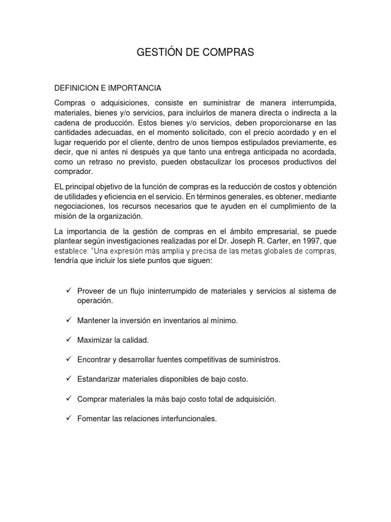 Estrategias Efectivas en Gestión de Compras | PDF | Costo | Calidad ...