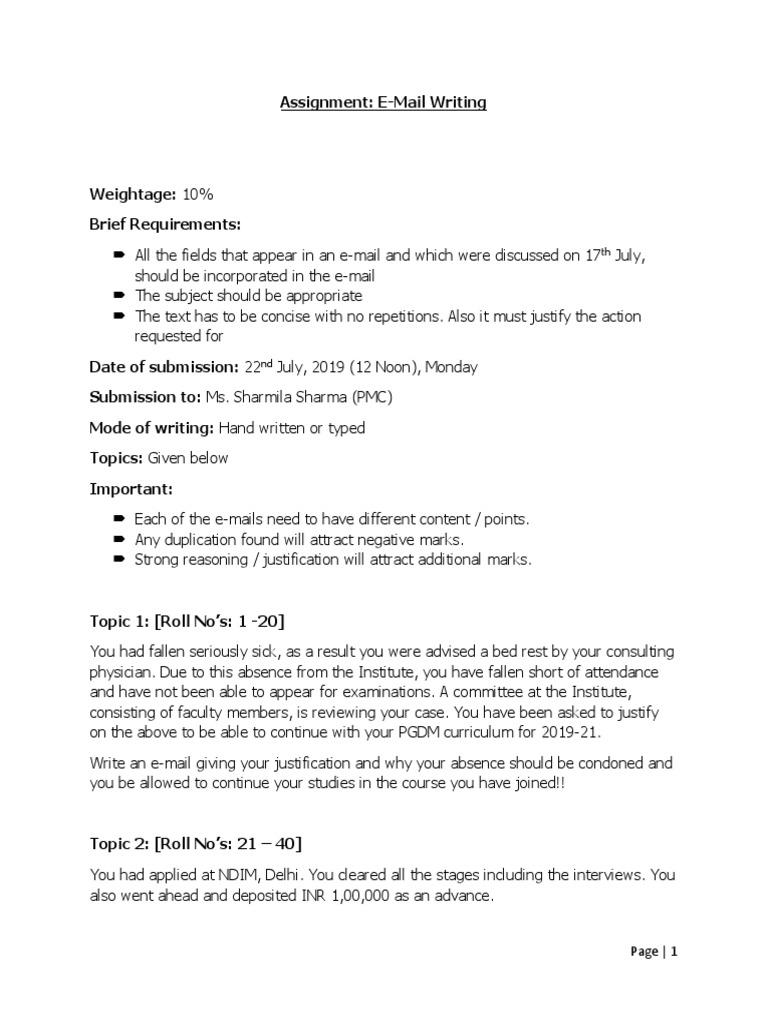 Assignment: E-Mail Writing Guidelines | PDF | Career & Growth | Finance ...