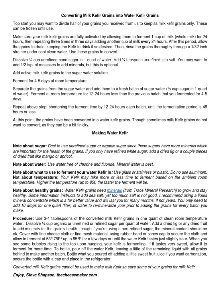 Water Kefir Instructions PDF Sugar Diet & Nutrition