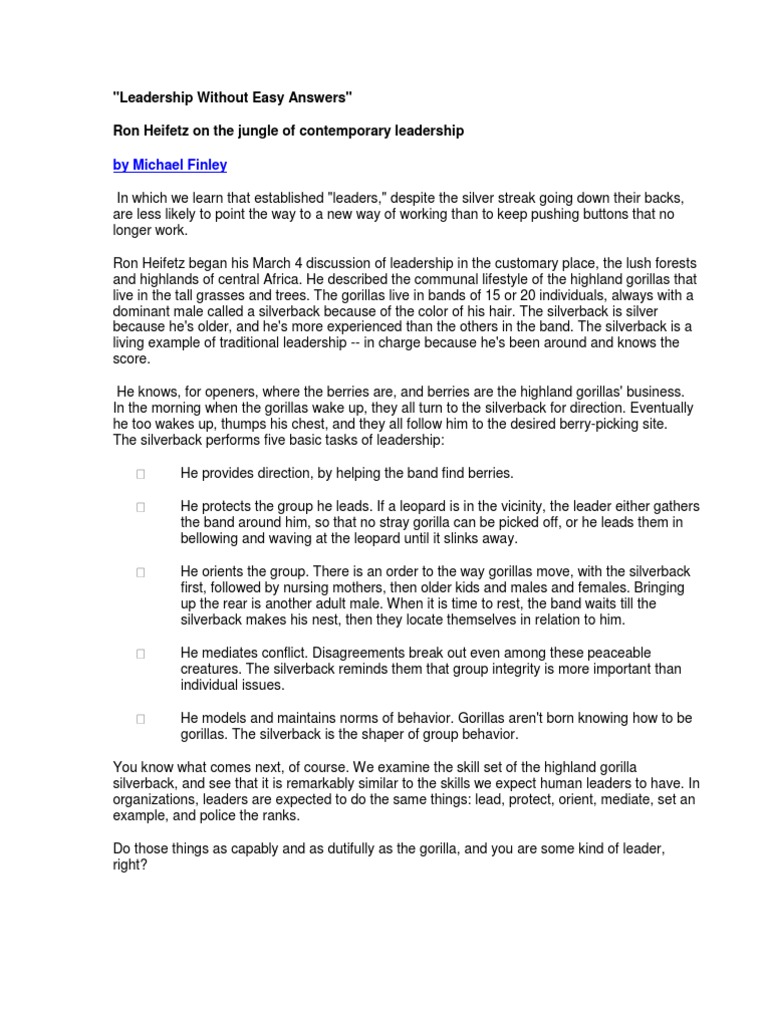 Leadership Without Easy Answers 1 PDF Gorilla Rabbi