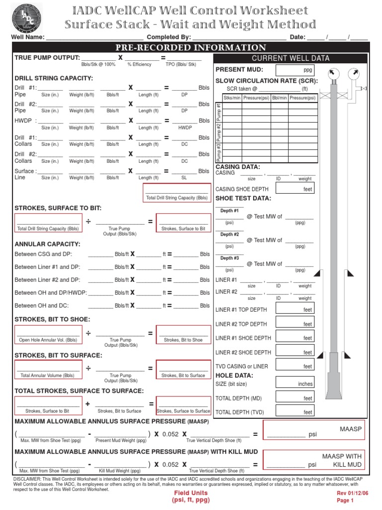 Well Control Worksheet for Drilling Operations | PDF | Casing (Borehole ...