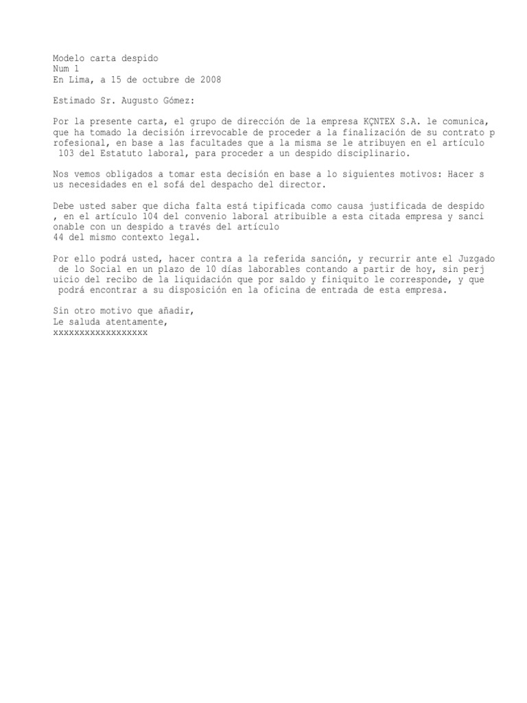 Modelo Carta Despido  PDF