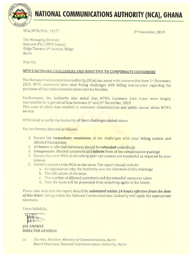 NCA On MTN Network Challenges | PDF