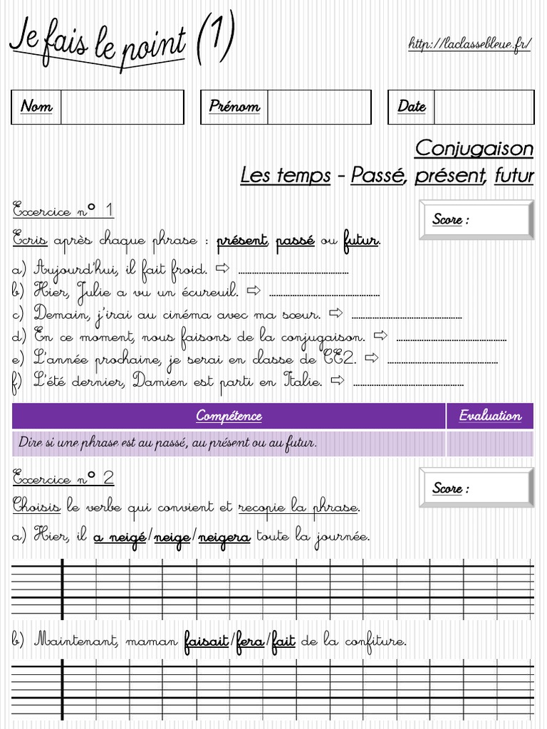 Passé Présent Futur Ce1 Exercices Les Temps Passe Present Futur | PDF