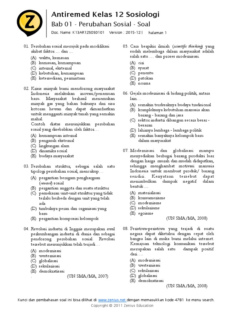 Soal Un Yang Berhubungan Dengan Ciri Teori Dan Bentuk Perubahan Sosial Guru Paud