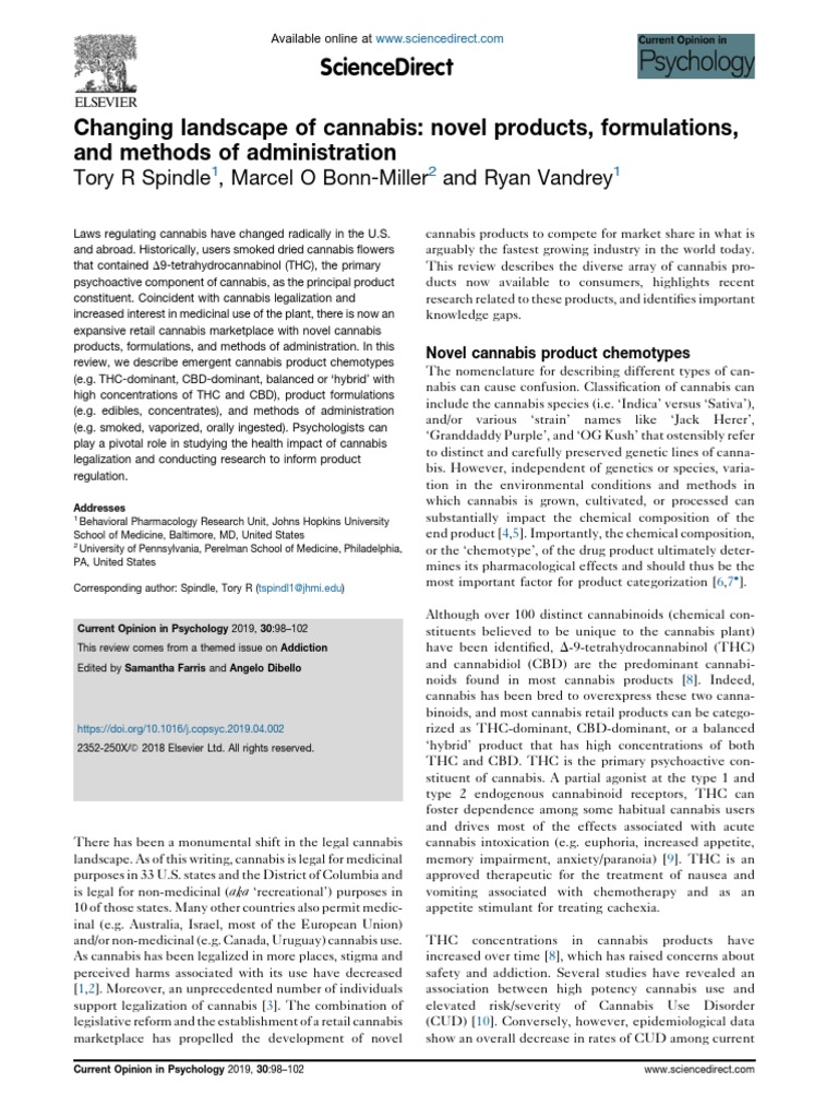 Changing Landscape Of Cannabis Novel Products Formulations And Methods Of Administration Pdf Cannabis Drug Medical Cannabis