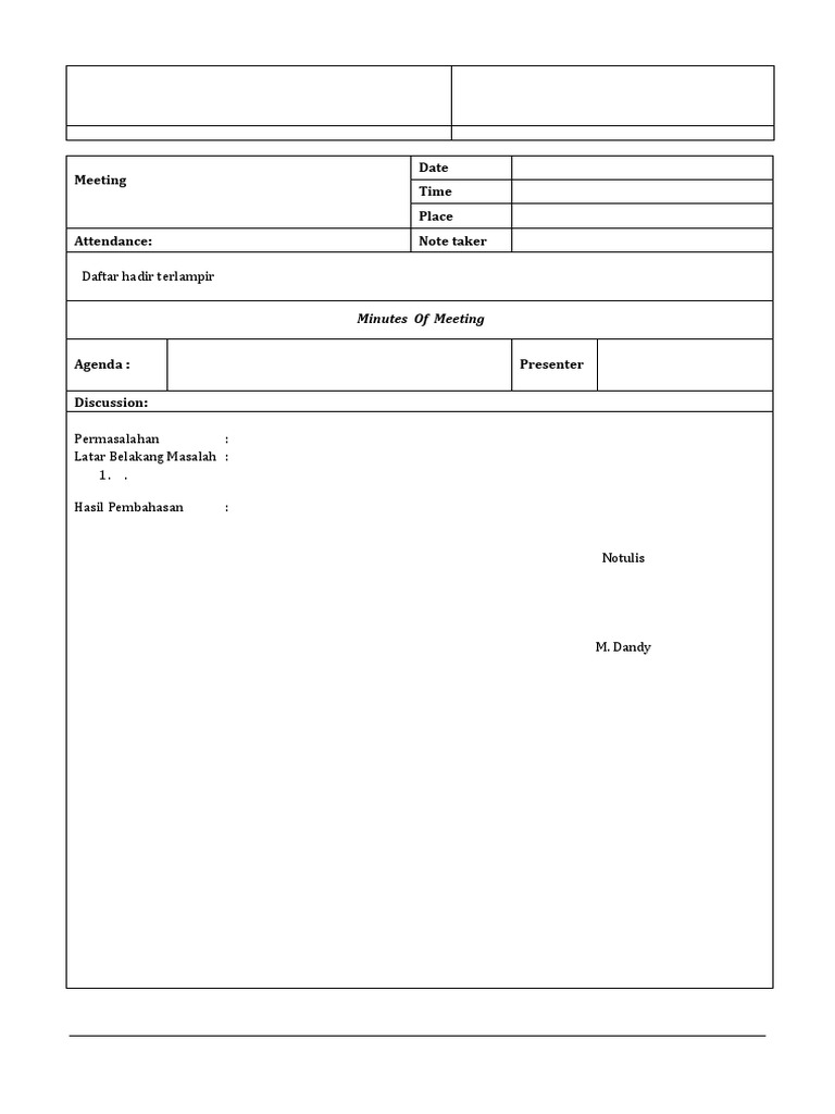 Contoh Format Minutes of Meeting | PDF