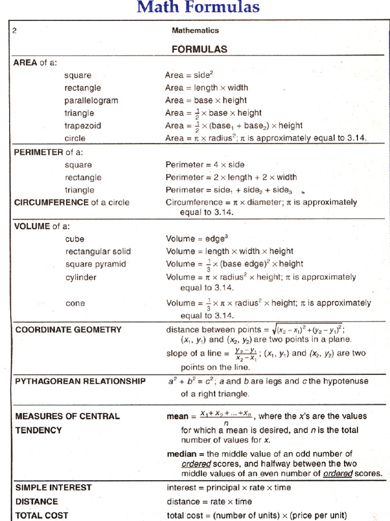 Formulas Math | PDF