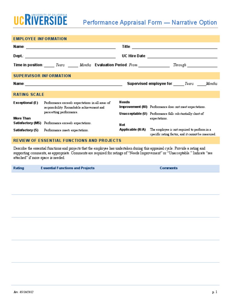 Narrative Performance Appraisal Form | PDF | Performance Appraisal | Goal