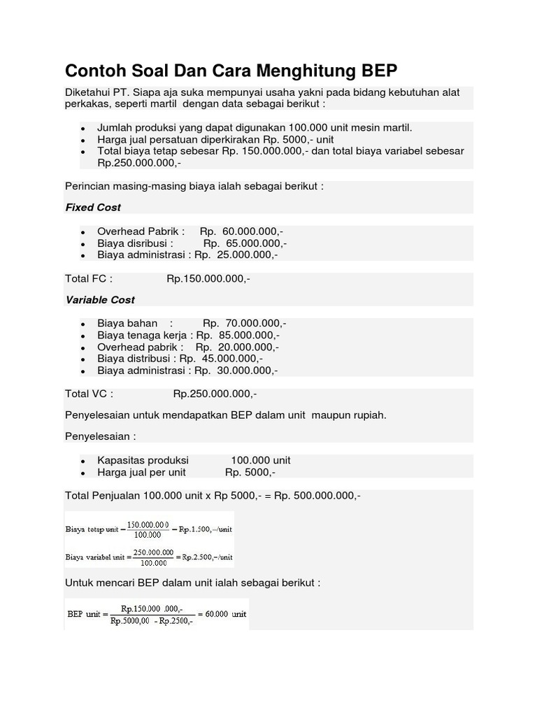 Contoh Soal Dan Cara Menghitung Bep