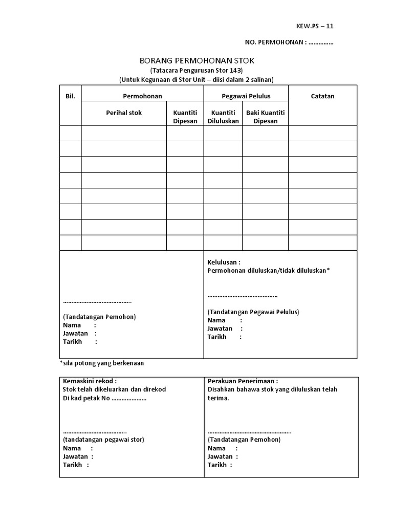 Borang Permohonan Stok Kew Pa 11 Pdf