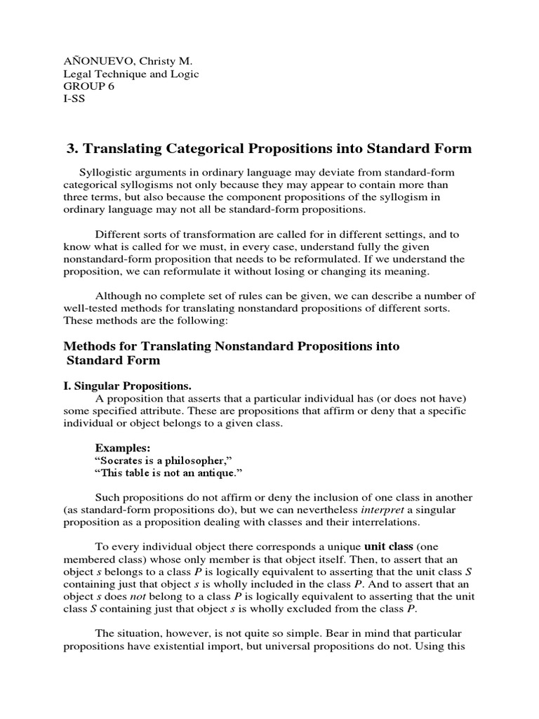 Translating Categorical Propositions Into Standard Form PDF