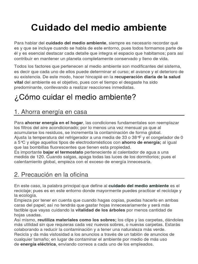Cuidado del Medio Ambiente para Niños | PDF | Entorno natural ...