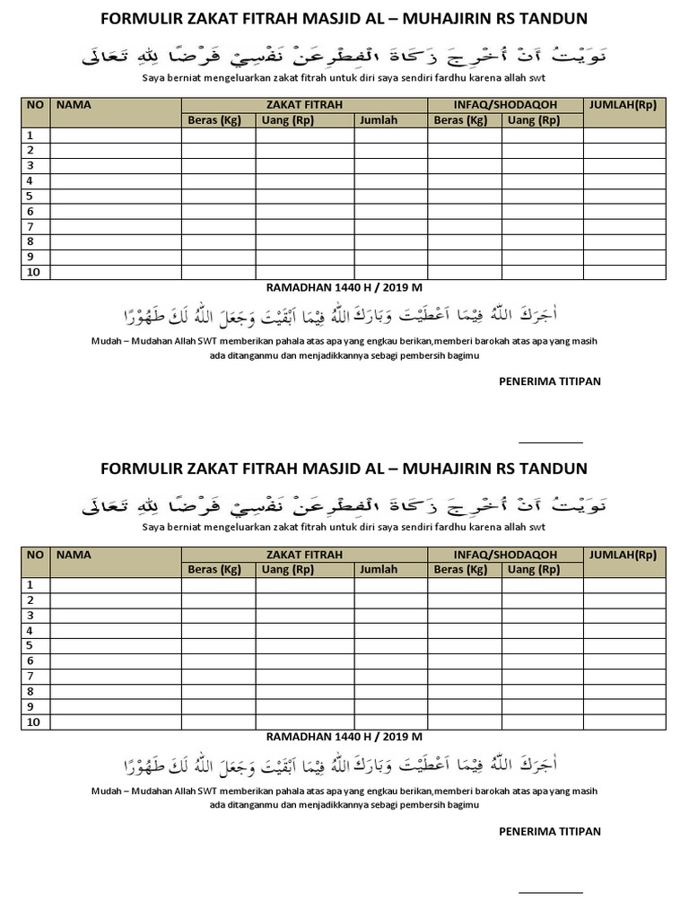 Formulir Zakat Fitrah | PDF