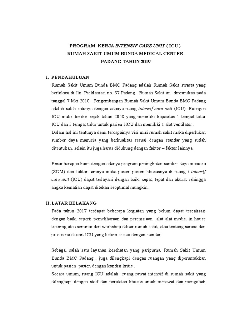 Program Kerja Icu 2019 | PDF