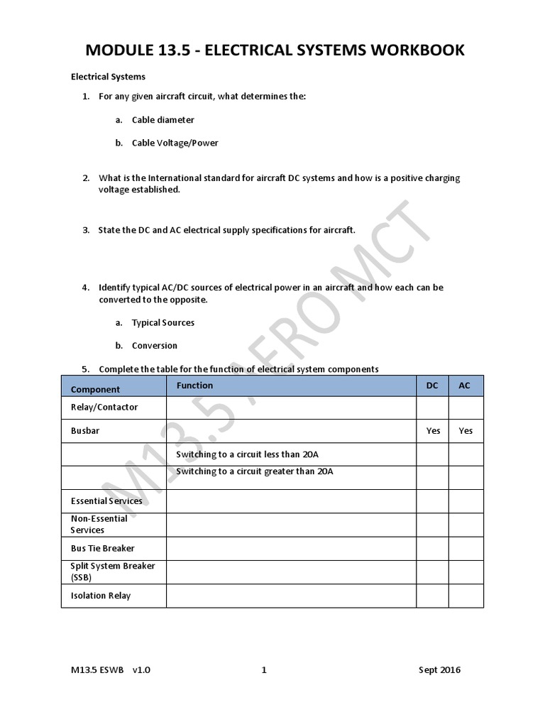 Aircraft Electrical Systems Workbook | PDF | Power Inverter | Relay