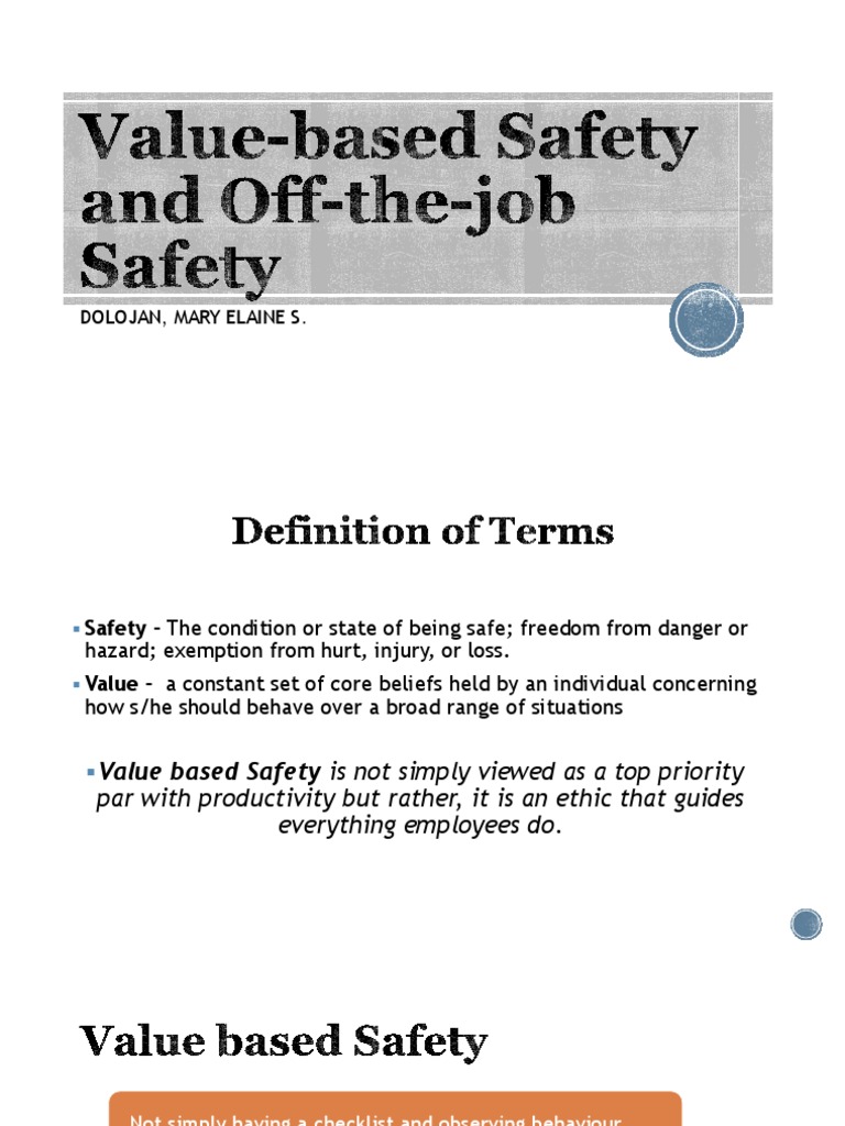 Value BasedSafety and OffThejob Safety PDF Safety Traffic Collision