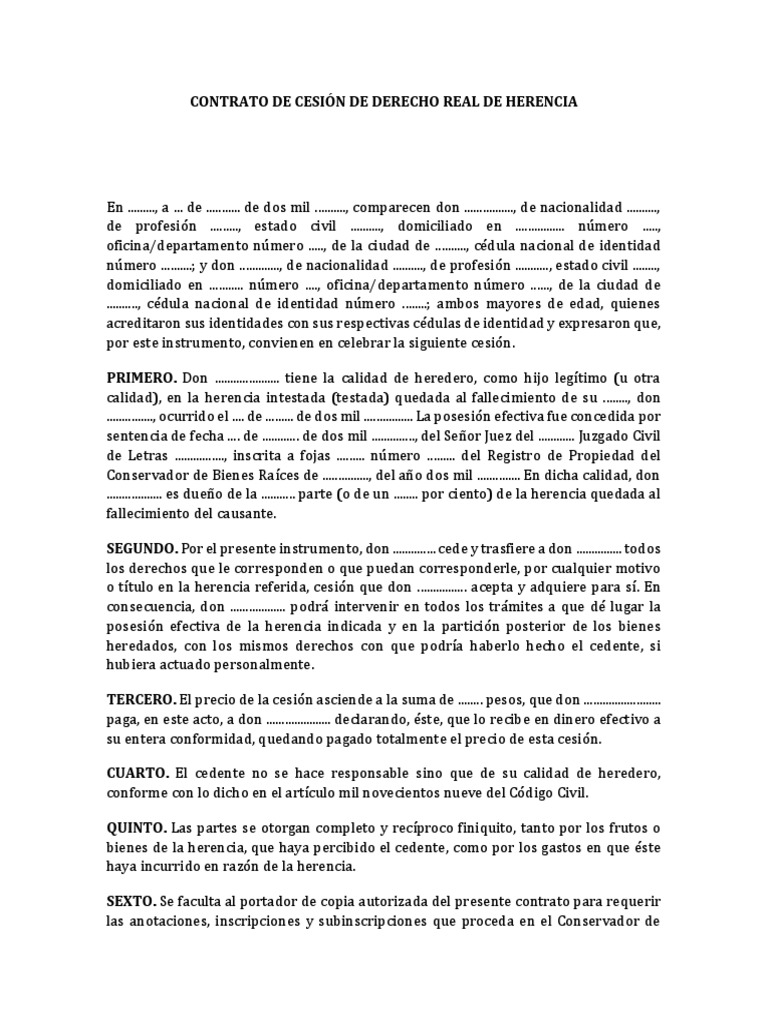 Contrato de Cesión de Derecho Real de Herencia | PDF | Herencia | Propiedad