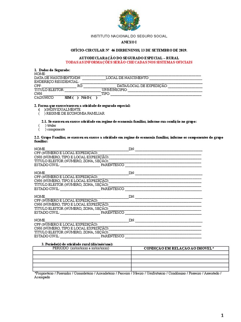 Anexo I - Ofício-Circular #46 DIRBEN-InSS - Autodeclaração Do Segurado