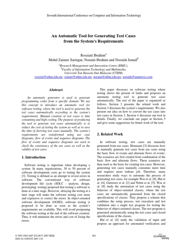 An Automatic Tool For Generating Test Cases From The System's ...